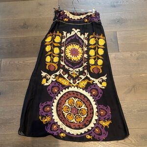 ba&sh Black Maxi Skirt with Yellow and Purple Embroidery